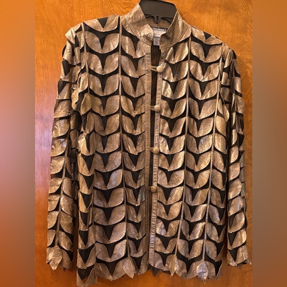 Vintage Black mesh and  metallic Leather Jacket gorgeous